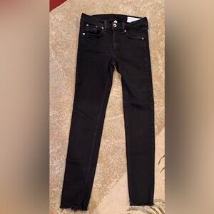 rag & bone Ankle Skinny Jeans Black Raw Hem Size 27 Stretch Denim